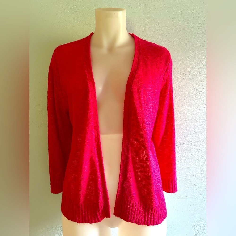 Hot pink 3/4 length cardigan, lightweight, sz S/M, cute, feminine